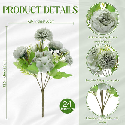 Artificial Flowers Artificial Peonies Silk Flowers Faux Peony Fake Peony Silk Hydrangea Bouquet for Wedding Table Centerpiece Floral Vase Decor(White,Blue,12 Bundles)