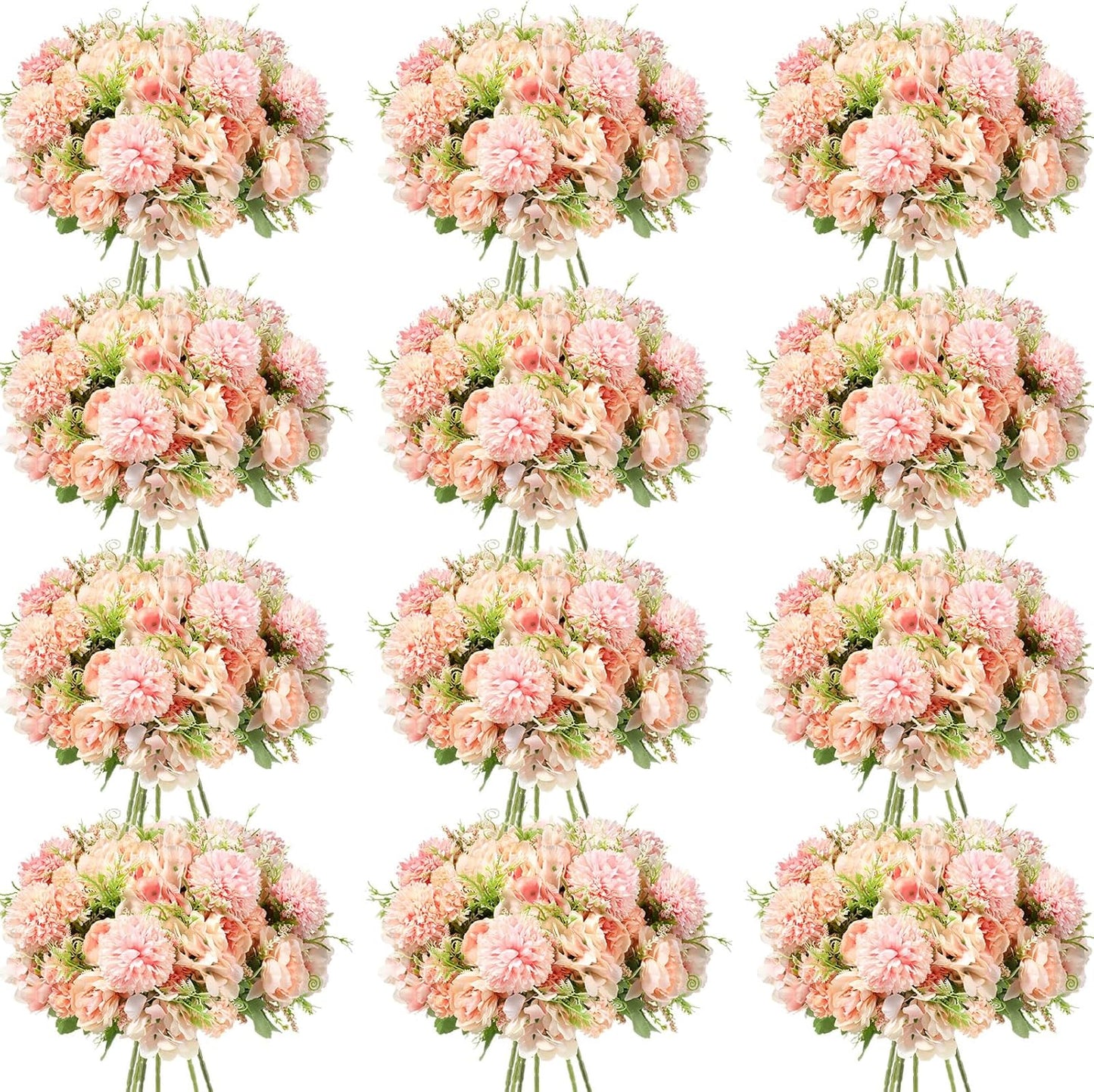 Artificial Flowers Artificial Peonies Silk Flowers Faux Peony Fake Peony Silk Hydrangea Bouquet for Wedding Table Centerpiece Floral Vase Decor(White,Blue,12 Bundles)