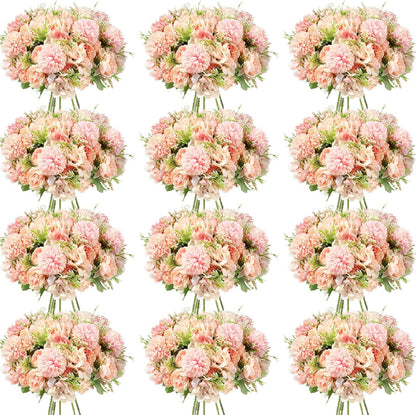 Artificial Flowers Artificial Peonies Silk Flowers Faux Peony Fake Peony Silk Hydrangea Bouquet for Wedding Table Centerpiece Floral Vase Decor(White,Blue,12 Bundles)