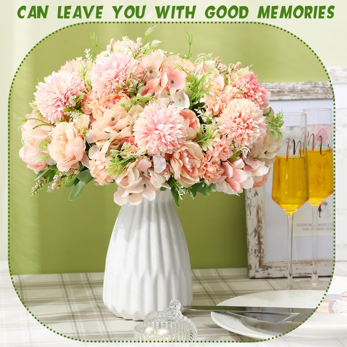 Artificial Flowers Artificial Peonies Silk Flowers Faux Peony Fake Peony Silk Hydrangea Bouquet for Wedding Table Centerpiece Floral Vase Decor(White,Blue,12 Bundles)