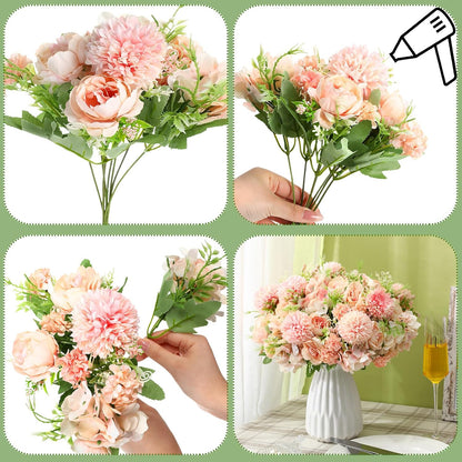 Artificial Flowers Artificial Peonies Silk Flowers Faux Peony Fake Peony Silk Hydrangea Bouquet for Wedding Table Centerpiece Floral Vase Decor(White,Blue,12 Bundles)