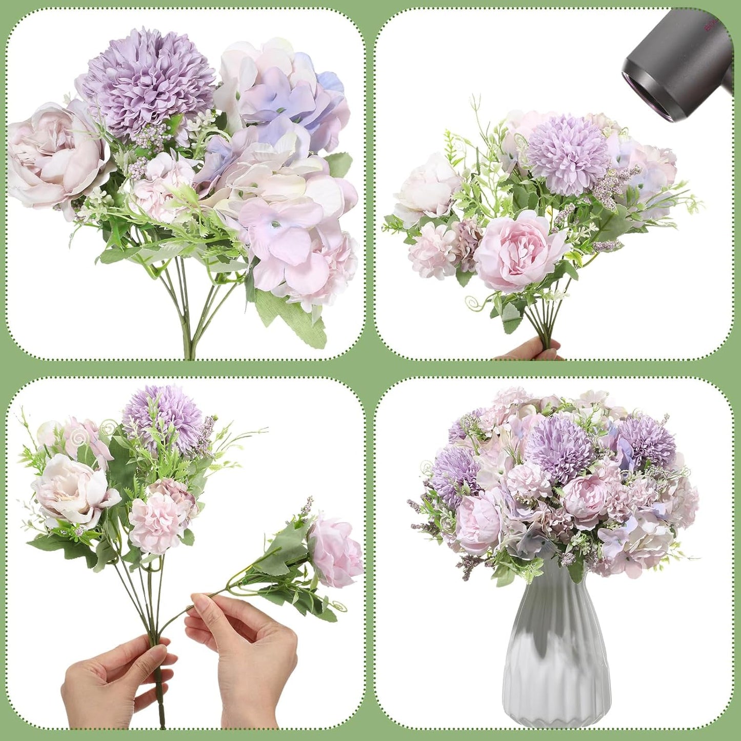 Artificial Flowers Artificial Peonies Silk Flowers Faux Peony Fake Peony Silk Hydrangea Bouquet for Wedding Table Centerpiece Floral Vase Decor(White,Blue,12 Bundles)