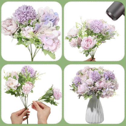 Artificial Flowers Artificial Peonies Silk Flowers Faux Peony Fake Peony Silk Hydrangea Bouquet for Wedding Table Centerpiece Floral Vase Decor(White,Blue,12 Bundles)