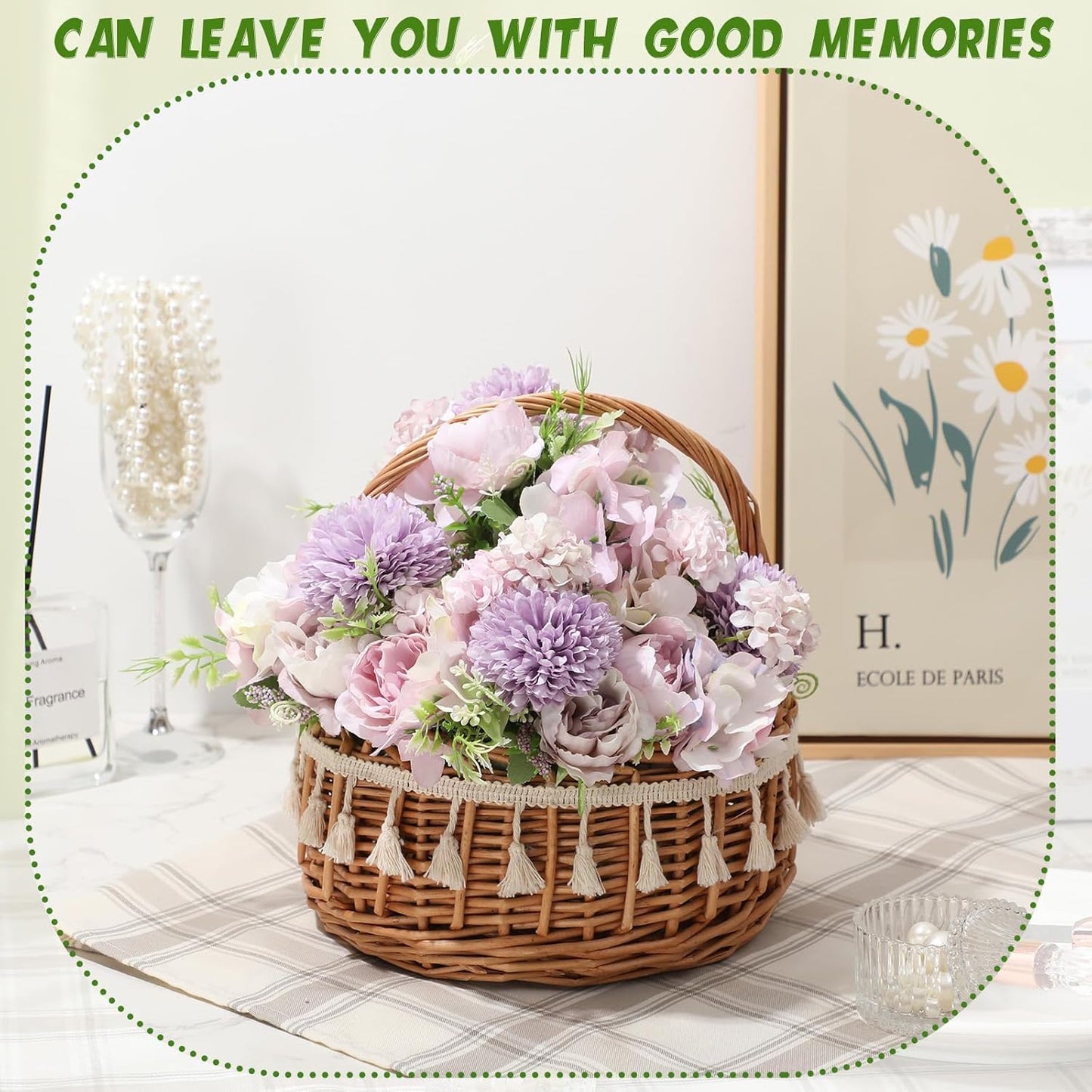 Artificial Flowers Artificial Peonies Silk Flowers Faux Peony Fake Peony Silk Hydrangea Bouquet for Wedding Table Centerpiece Floral Vase Decor(White,Blue,12 Bundles)