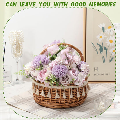 Artificial Flowers Artificial Peonies Silk Flowers Faux Peony Fake Peony Silk Hydrangea Bouquet for Wedding Table Centerpiece Floral Vase Decor(White,Blue,12 Bundles)