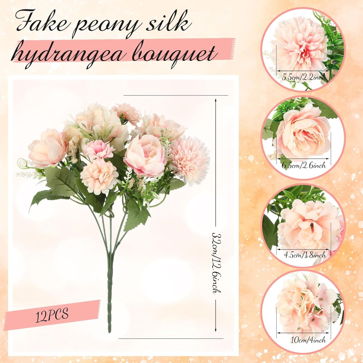 Artificial Flowers Artificial Peonies Silk Flowers Faux Peony Fake Peony Silk Hydrangea Bouquet for Wedding Table Centerpiece Floral Vase Decor(White,Blue,12 Bundles)