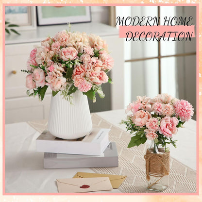 Artificial Flowers Artificial Peonies Silk Flowers Faux Peony Fake Peony Silk Hydrangea Bouquet for Wedding Table Centerpiece Floral Vase Decor(White,Blue,12 Bundles)