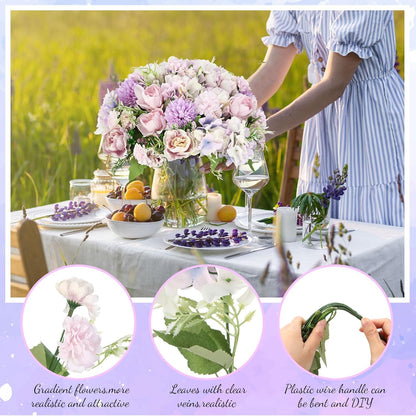 Artificial Flowers Artificial Peonies Silk Flowers Faux Peony Fake Peony Silk Hydrangea Bouquet for Wedding Table Centerpiece Floral Vase Decor(White,Blue,12 Bundles)