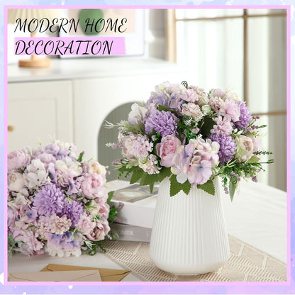 Artificial Flowers Artificial Peonies Silk Flowers Faux Peony Fake Peony Silk Hydrangea Bouquet for Wedding Table Centerpiece Floral Vase Decor(White,Blue,12 Bundles)