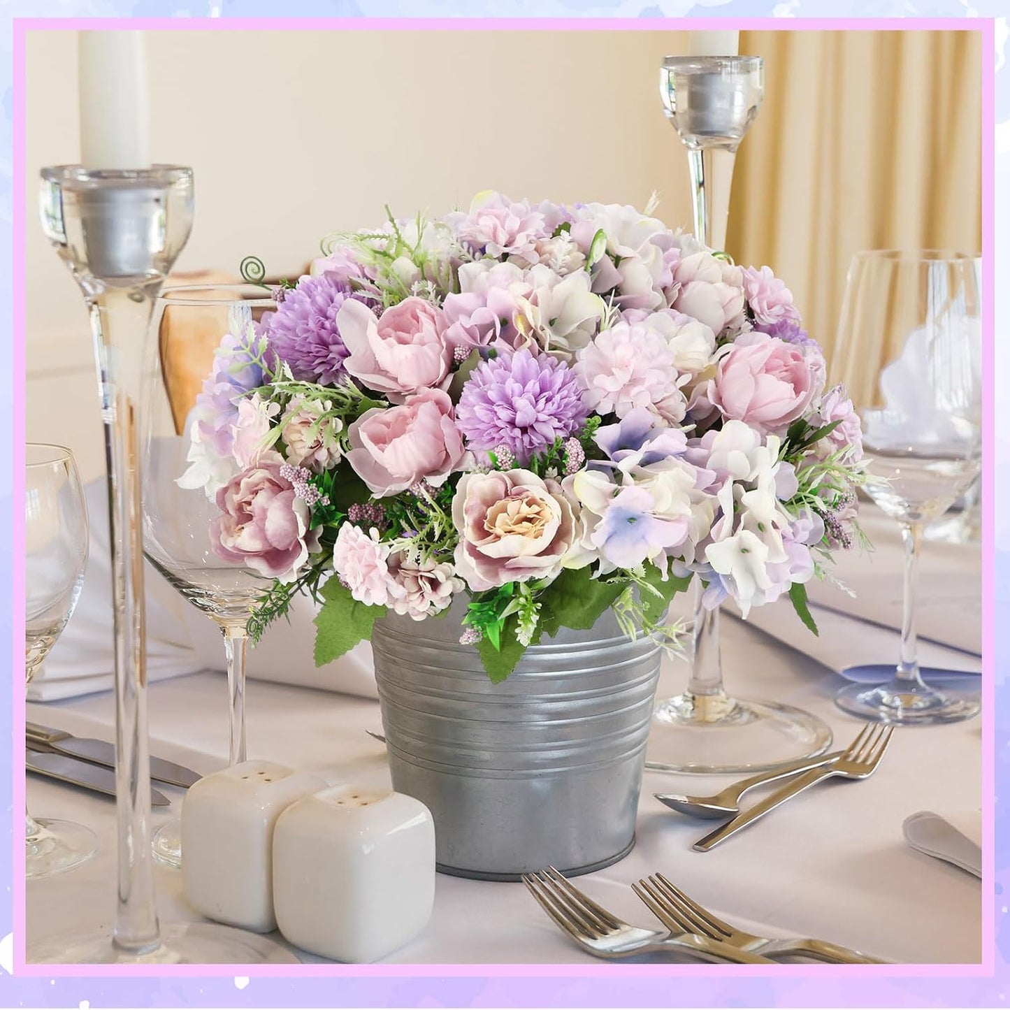 Artificial Flowers Artificial Peonies Silk Flowers Faux Peony Fake Peony Silk Hydrangea Bouquet for Wedding Table Centerpiece Floral Vase Decor(White,Blue,12 Bundles)