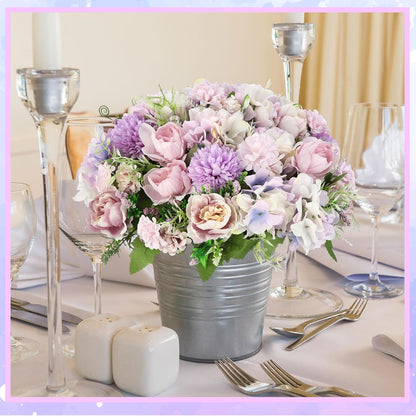 Artificial Flowers Artificial Peonies Silk Flowers Faux Peony Fake Peony Silk Hydrangea Bouquet for Wedding Table Centerpiece Floral Vase Decor(White,Blue,12 Bundles)
