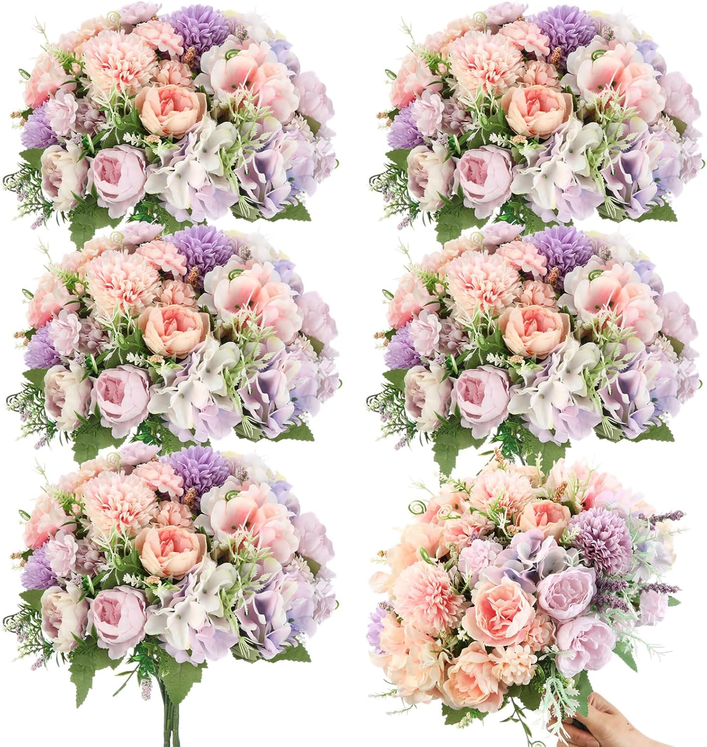 Artificial Flowers Artificial Peonies Silk Flowers Faux Peony Fake Peony Silk Hydrangea Bouquet for Wedding Table Centerpiece Floral Vase Decor(White,Blue,12 Bundles)