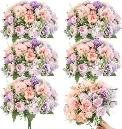 Artificial Flowers Artificial Peonies Silk Flowers Faux Peony Fake Peony Silk Hydrangea Bouquet for Wedding Table Centerpiece Floral Vase Decor(White,Blue,12 Bundles)