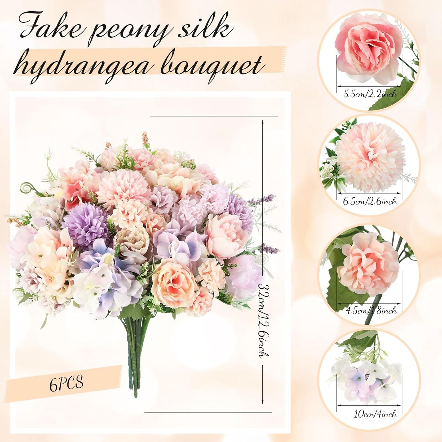 Artificial Flowers Artificial Peonies Silk Flowers Faux Peony Fake Peony Silk Hydrangea Bouquet for Wedding Table Centerpiece Floral Vase Decor(White,Blue,12 Bundles)