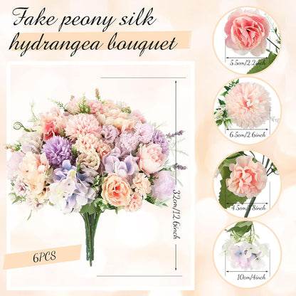 Artificial Flowers Artificial Peonies Silk Flowers Faux Peony Fake Peony Silk Hydrangea Bouquet for Wedding Table Centerpiece Floral Vase Decor(White,Blue,12 Bundles)