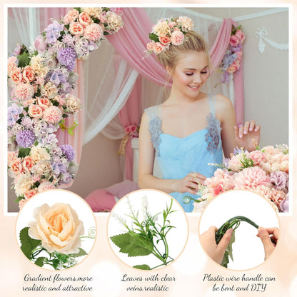 Artificial Flowers Artificial Peonies Silk Flowers Faux Peony Fake Peony Silk Hydrangea Bouquet for Wedding Table Centerpiece Floral Vase Decor(White,Blue,12 Bundles)