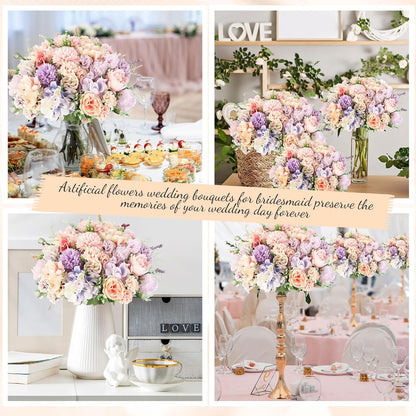 Artificial Flowers Artificial Peonies Silk Flowers Faux Peony Fake Peony Silk Hydrangea Bouquet for Wedding Table Centerpiece Floral Vase Decor(White,Blue,12 Bundles)