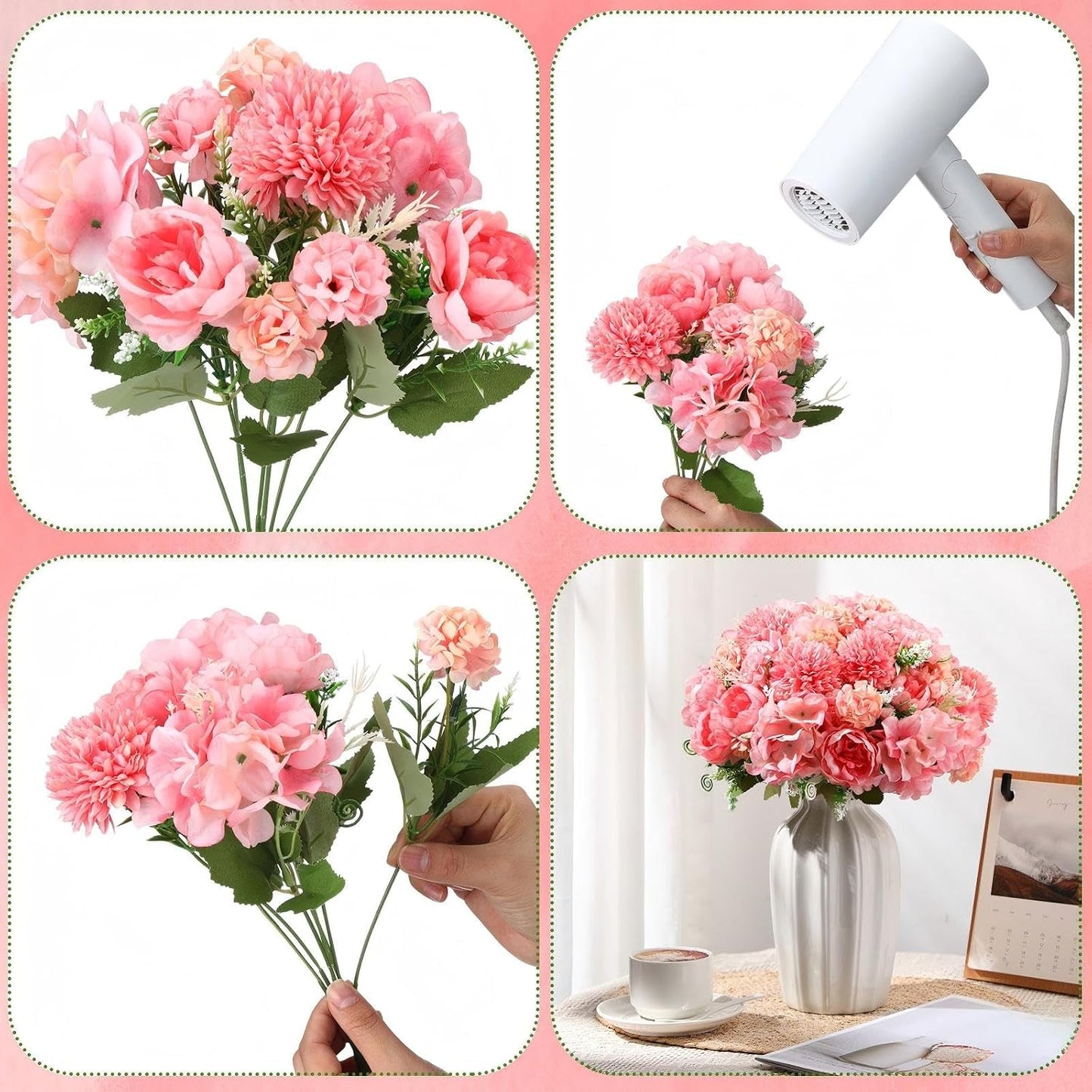 Artificial Flowers Artificial Peonies Silk Flowers Faux Peony Fake Peony Silk Hydrangea Bouquet for Wedding Table Centerpiece Floral Vase Decor(White,Blue,12 Bundles)