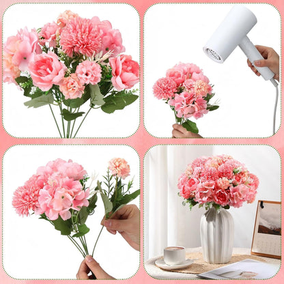Artificial Flowers Artificial Peonies Silk Flowers Faux Peony Fake Peony Silk Hydrangea Bouquet for Wedding Table Centerpiece Floral Vase Decor(White,Blue,12 Bundles)
