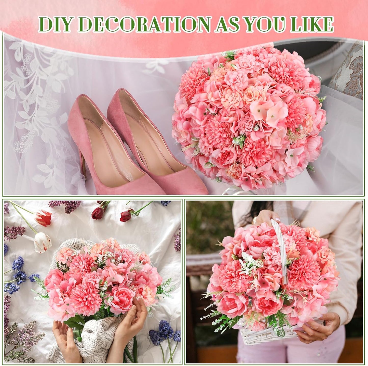 Artificial Flowers Artificial Peonies Silk Flowers Faux Peony Fake Peony Silk Hydrangea Bouquet for Wedding Table Centerpiece Floral Vase Decor(White,Blue,12 Bundles)