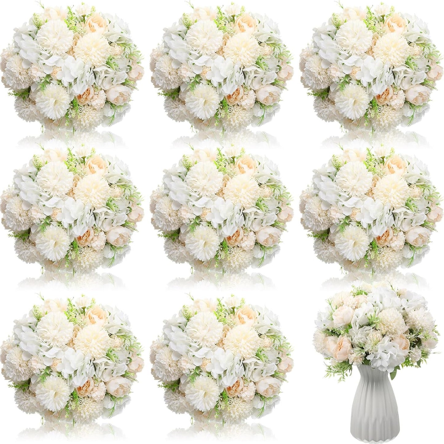 Artificial Flowers Artificial Peonies Silk Flowers Faux Peony Fake Peony Silk Hydrangea Bouquet for Wedding Table Centerpiece Floral Vase Decor(White,Blue,12 Bundles)