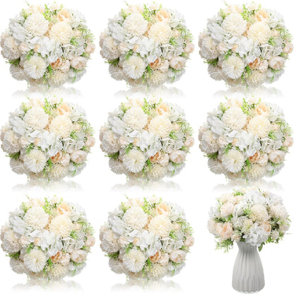 Artificial Flowers Artificial Peonies Silk Flowers Faux Peony Fake Peony Silk Hydrangea Bouquet for Wedding Table Centerpiece Floral Vase Decor(White,Blue,12 Bundles)