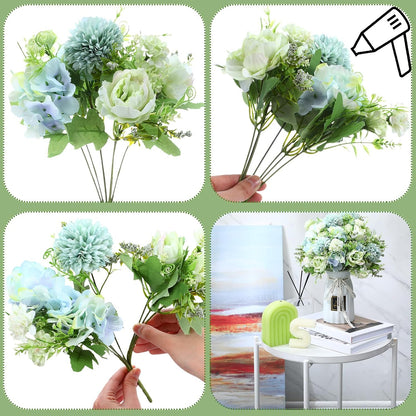 Artificial Flowers Artificial Peonies Silk Flowers Faux Peony Fake Peony Silk Hydrangea Bouquet for Wedding Table Centerpiece Floral Vase Decor(White,Blue,12 Bundles)