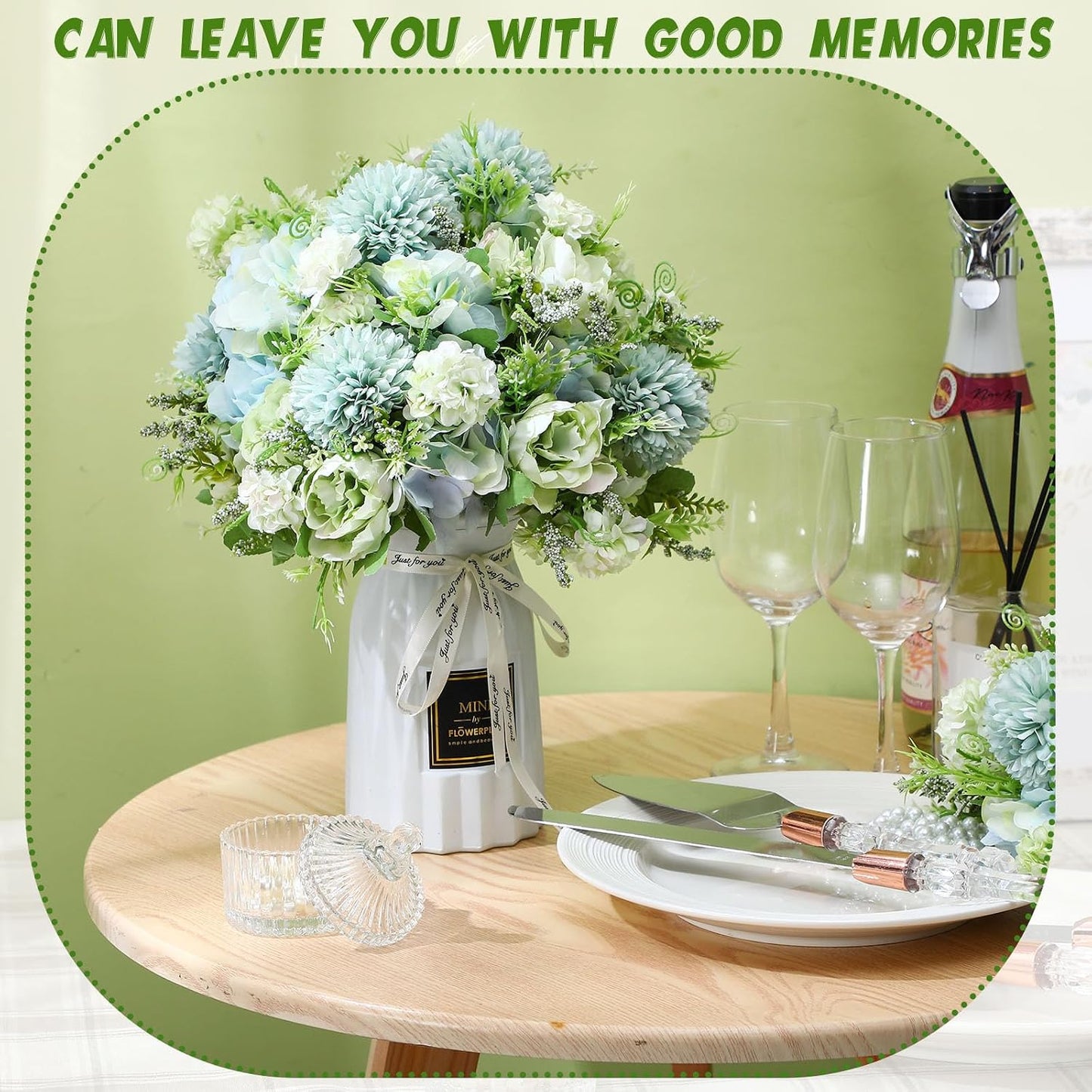 Artificial Flowers Artificial Peonies Silk Flowers Faux Peony Fake Peony Silk Hydrangea Bouquet for Wedding Table Centerpiece Floral Vase Decor(White,Blue,12 Bundles)