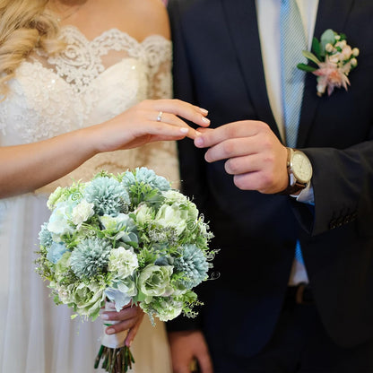 Artificial Flowers Artificial Peonies Silk Flowers Faux Peony Fake Peony Silk Hydrangea Bouquet for Wedding Table Centerpiece Floral Vase Decor(White,Blue,12 Bundles)
