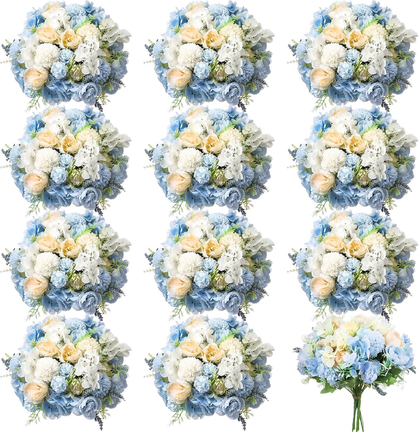 Artificial Flowers Artificial Peonies Silk Flowers Faux Peony Fake Peony Silk Hydrangea Bouquet for Wedding Table Centerpiece Floral Vase Decor(White,Blue,12 Bundles)