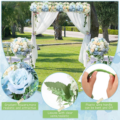 Artificial Flowers Artificial Peonies Silk Flowers Faux Peony Fake Peony Silk Hydrangea Bouquet for Wedding Table Centerpiece Floral Vase Decor(White,Blue,12 Bundles)