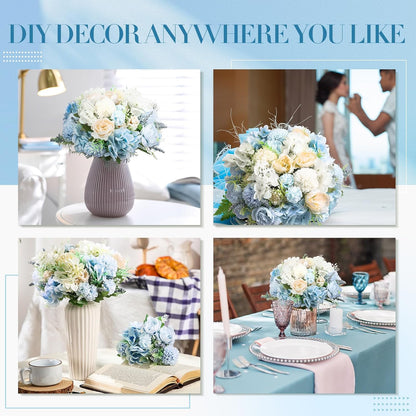 Artificial Flowers Artificial Peonies Silk Flowers Faux Peony Fake Peony Silk Hydrangea Bouquet for Wedding Table Centerpiece Floral Vase Decor(White,Blue,12 Bundles)