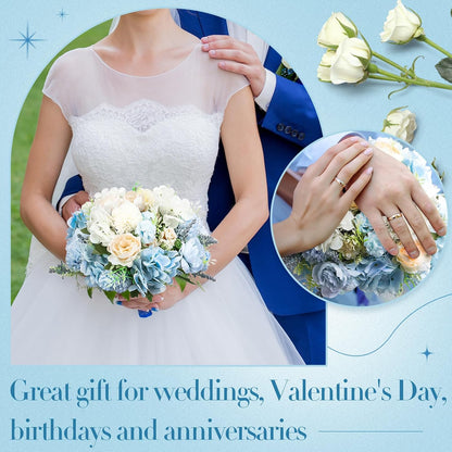 Artificial Flowers Artificial Peonies Silk Flowers Faux Peony Fake Peony Silk Hydrangea Bouquet for Wedding Table Centerpiece Floral Vase Decor(White,Blue,12 Bundles)