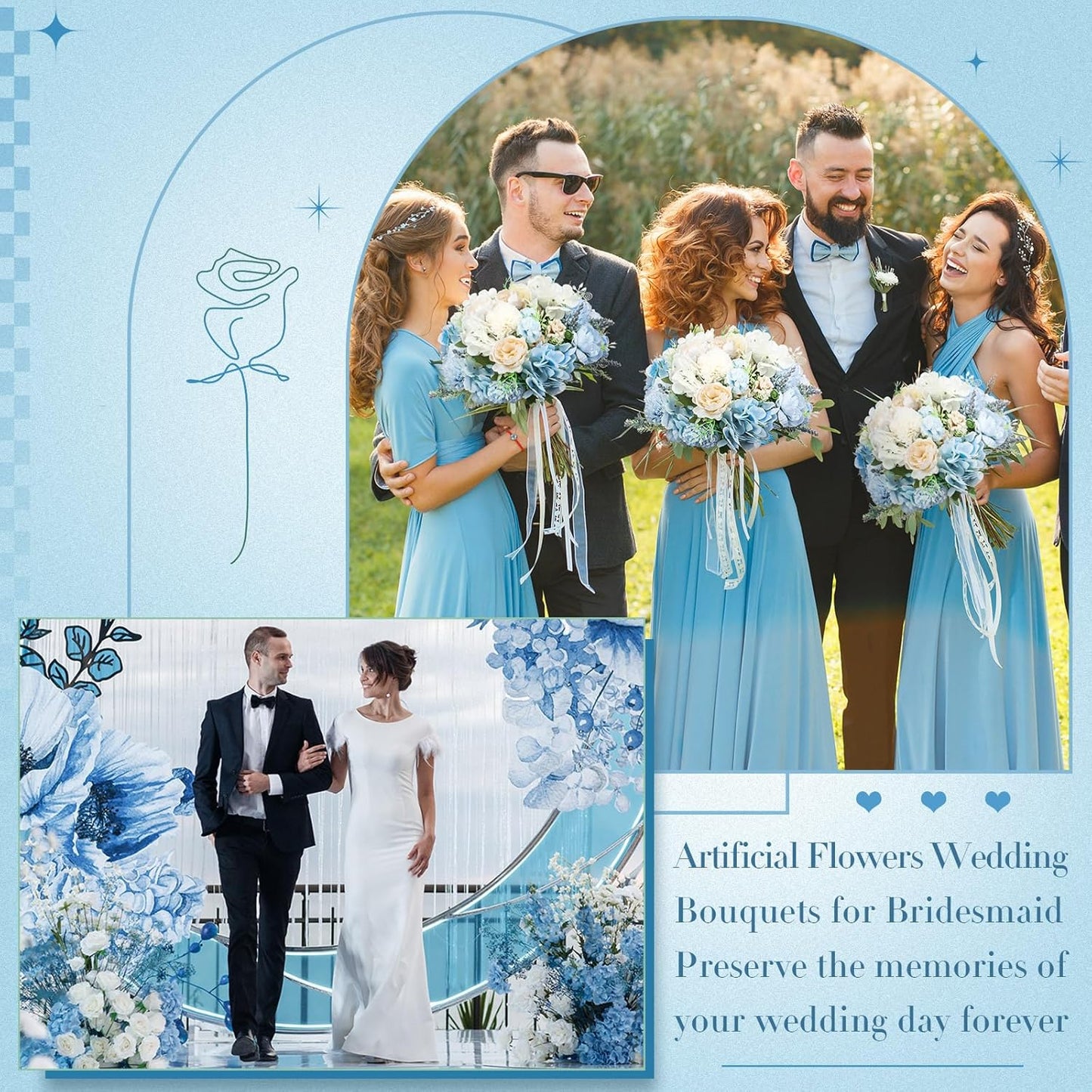 Artificial Flowers Artificial Peonies Silk Flowers Faux Peony Fake Peony Silk Hydrangea Bouquet for Wedding Table Centerpiece Floral Vase Decor(White,Blue,12 Bundles)