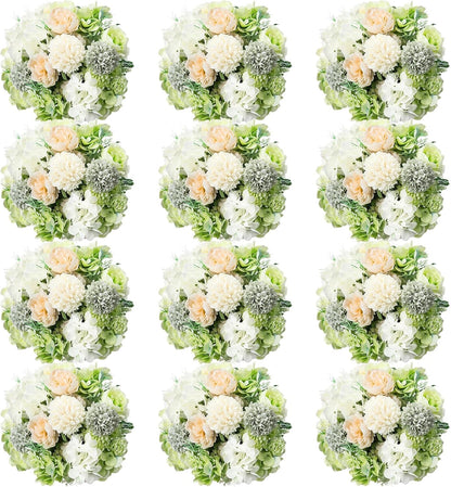 Artificial Flowers Artificial Peonies Silk Flowers Faux Peony Fake Peony Silk Hydrangea Bouquet for Wedding Table Centerpiece Floral Vase Decor(White,Blue,12 Bundles)