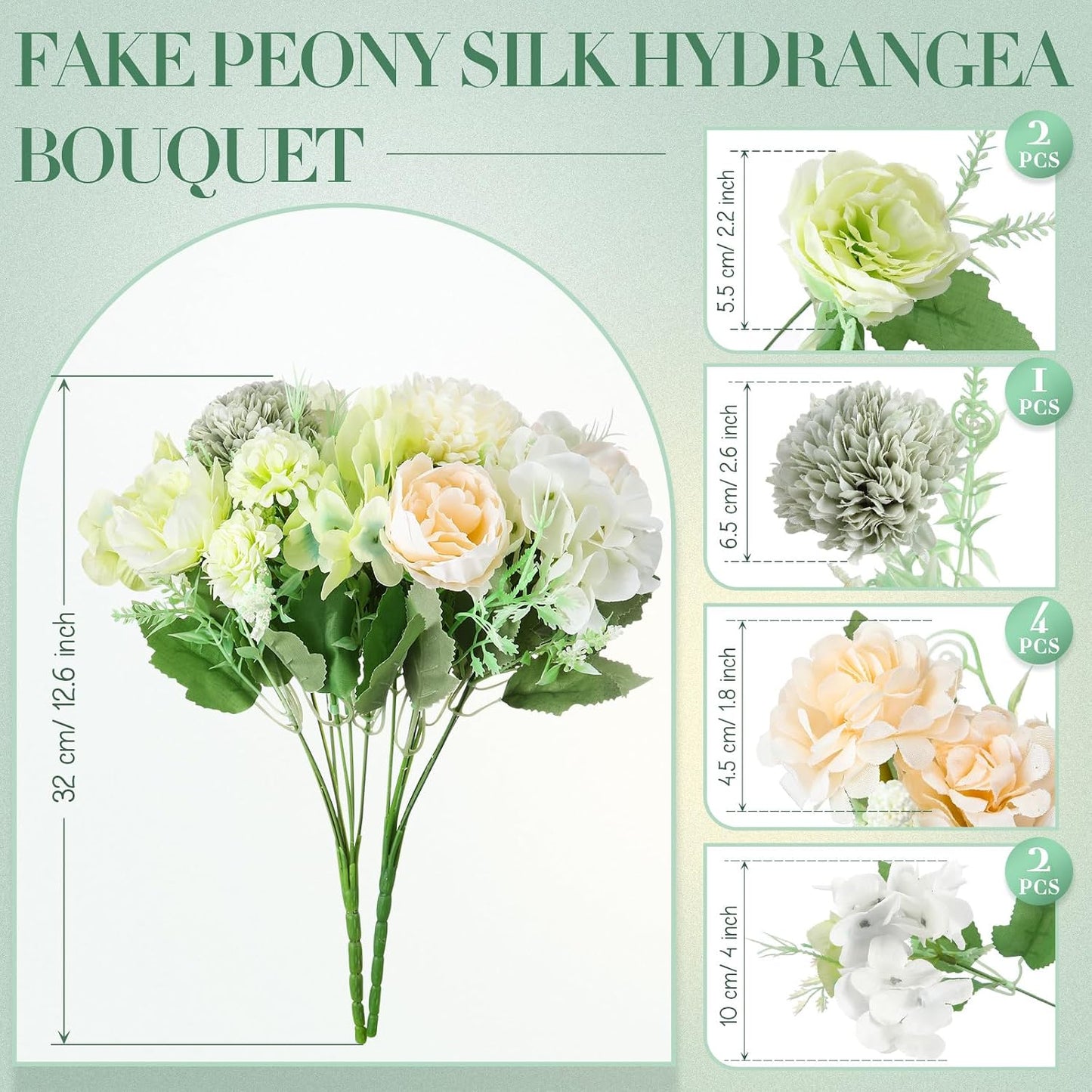 Artificial Flowers Artificial Peonies Silk Flowers Faux Peony Fake Peony Silk Hydrangea Bouquet for Wedding Table Centerpiece Floral Vase Decor(White,Blue,12 Bundles)