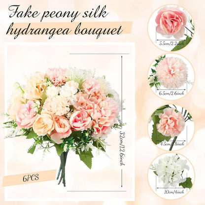 Artificial Flowers Artificial Peonies Silk Flowers Faux Peony Fake Peony Silk Hydrangea Bouquet for Wedding Table Centerpiece Floral Vase Decor(White,Blue,12 Bundles)