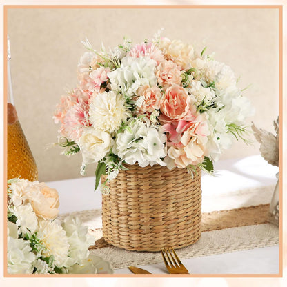 Artificial Flowers Artificial Peonies Silk Flowers Faux Peony Fake Peony Silk Hydrangea Bouquet for Wedding Table Centerpiece Floral Vase Decor(White,Blue,12 Bundles)