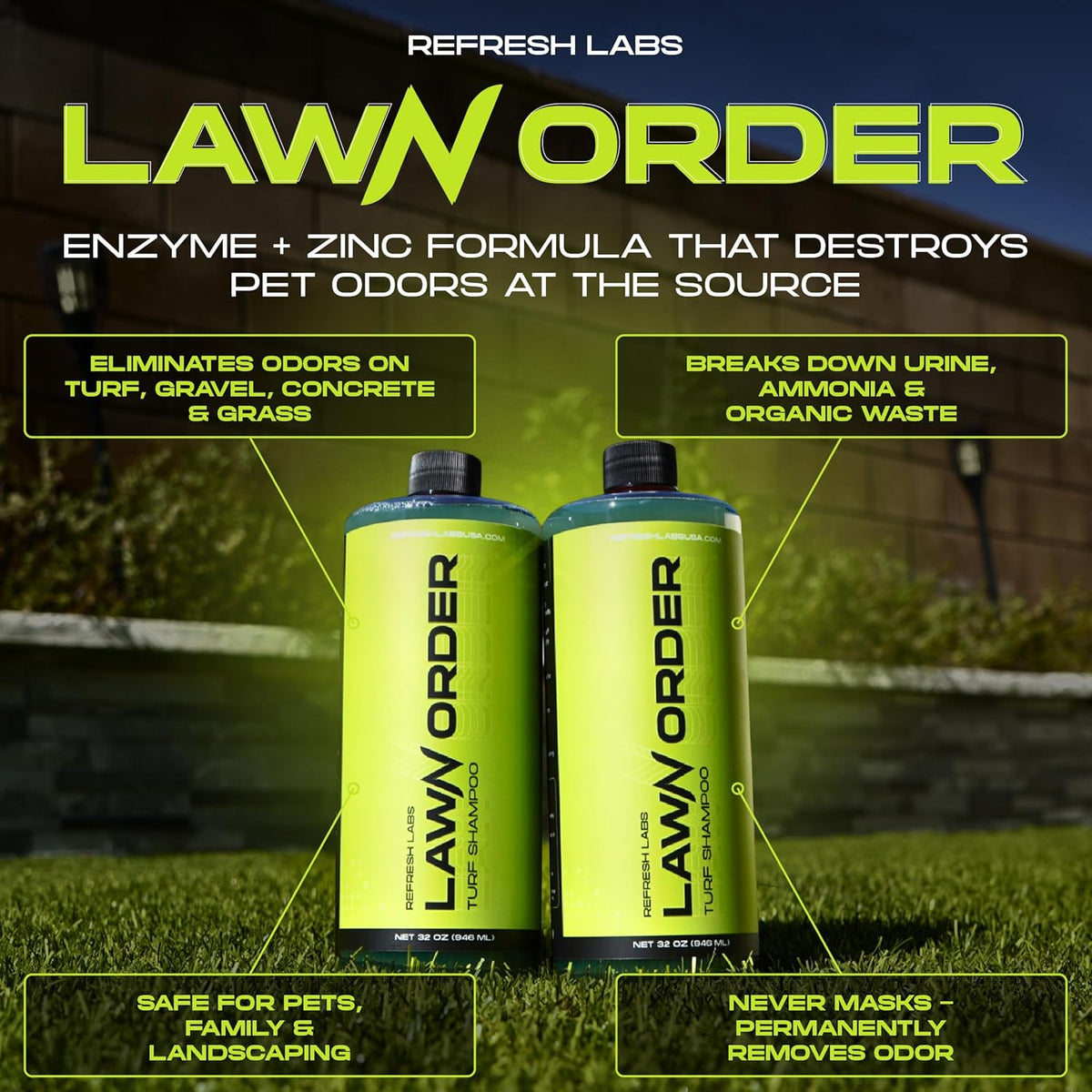 LawN Order Artificial Turf Cleaner & Odor Eliminator – Enzyme Powered, Pet & Kid Safe, Removes Pet Mess Smells (32 OZ Only)