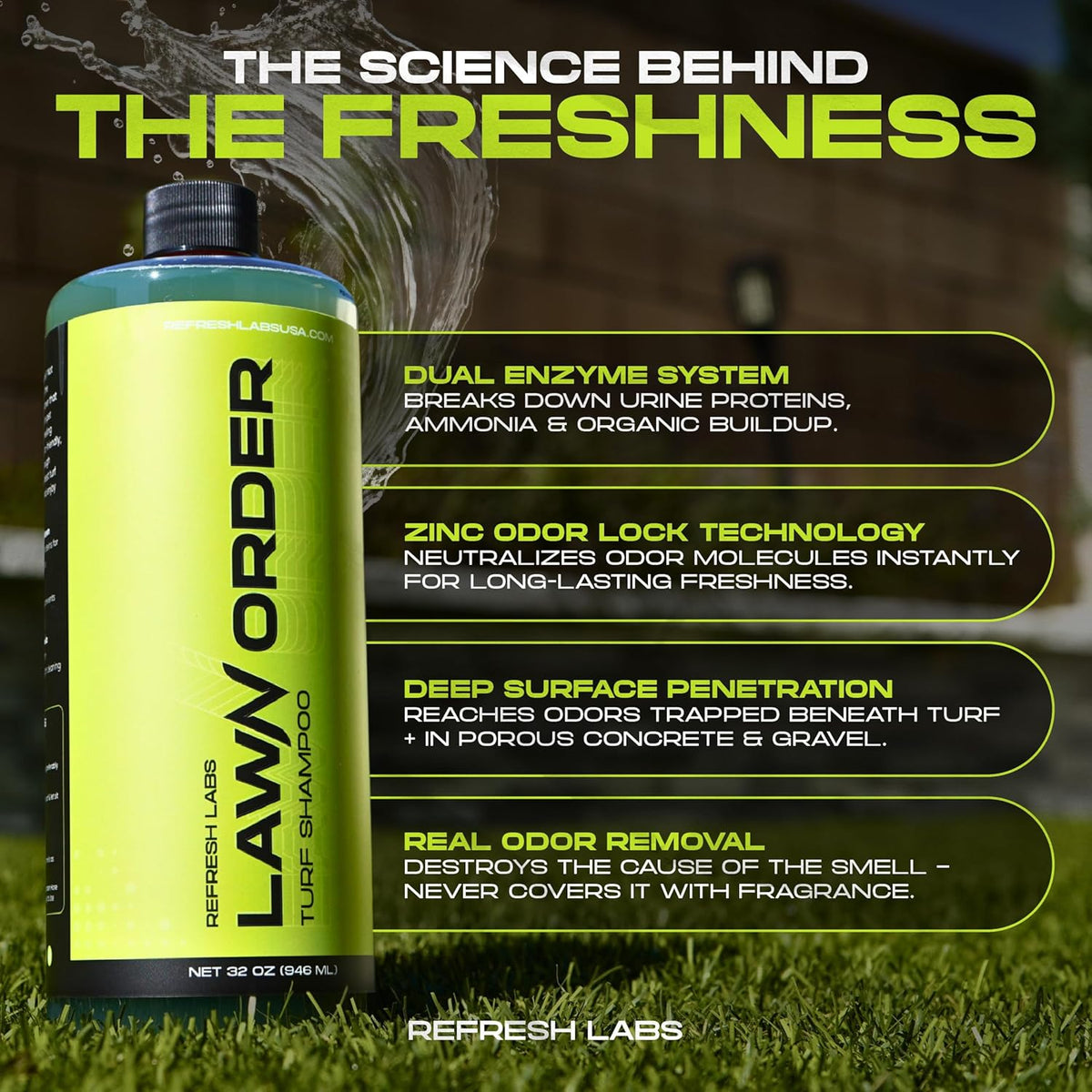LawN Order Artificial Turf Cleaner & Odor Eliminator – Enzyme Powered, Pet & Kid Safe, Removes Pet Mess Smells (32 OZ Only)