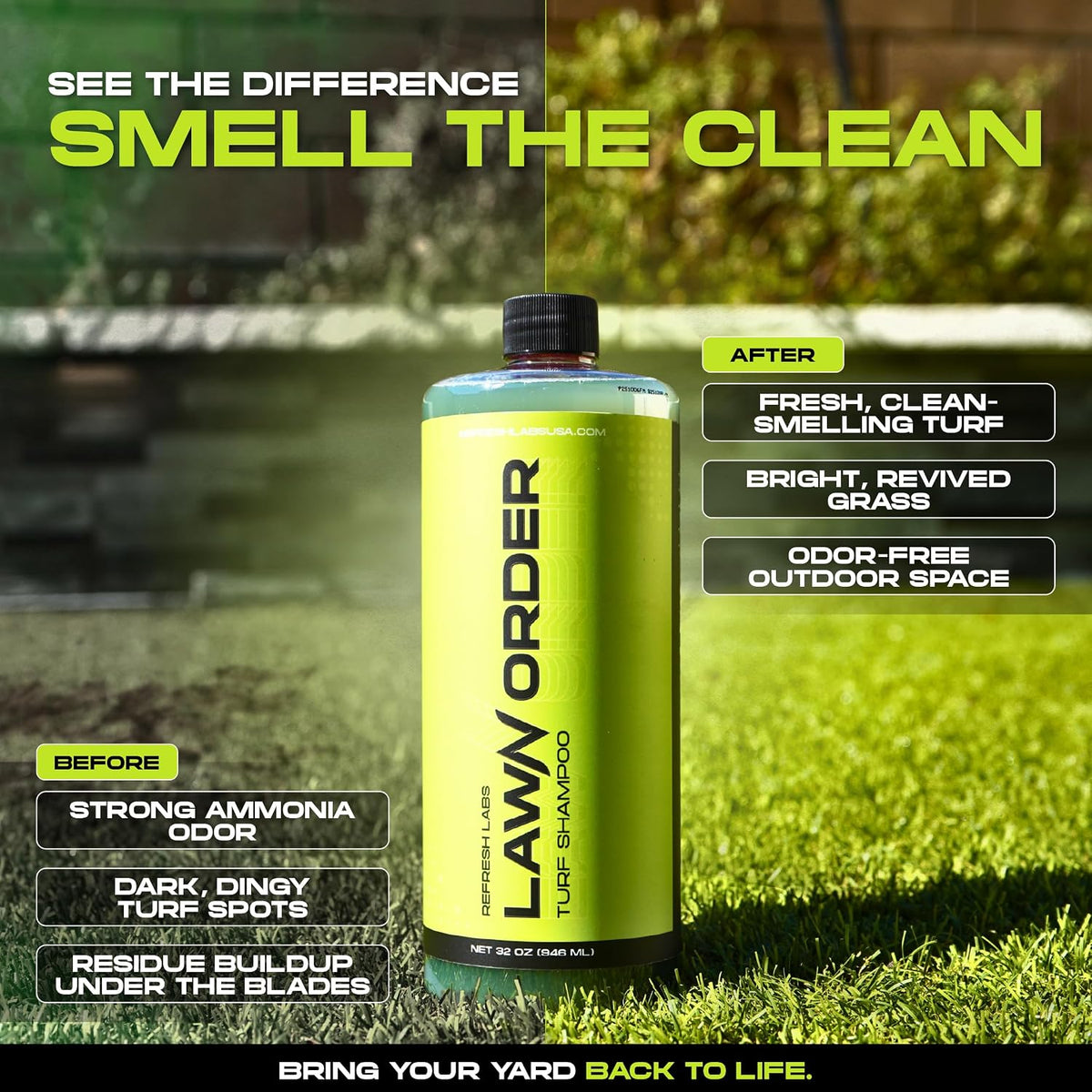 LawN Order Artificial Turf Cleaner & Odor Eliminator – Enzyme Powered, Pet & Kid Safe, Removes Pet Mess Smells (32 OZ Only)