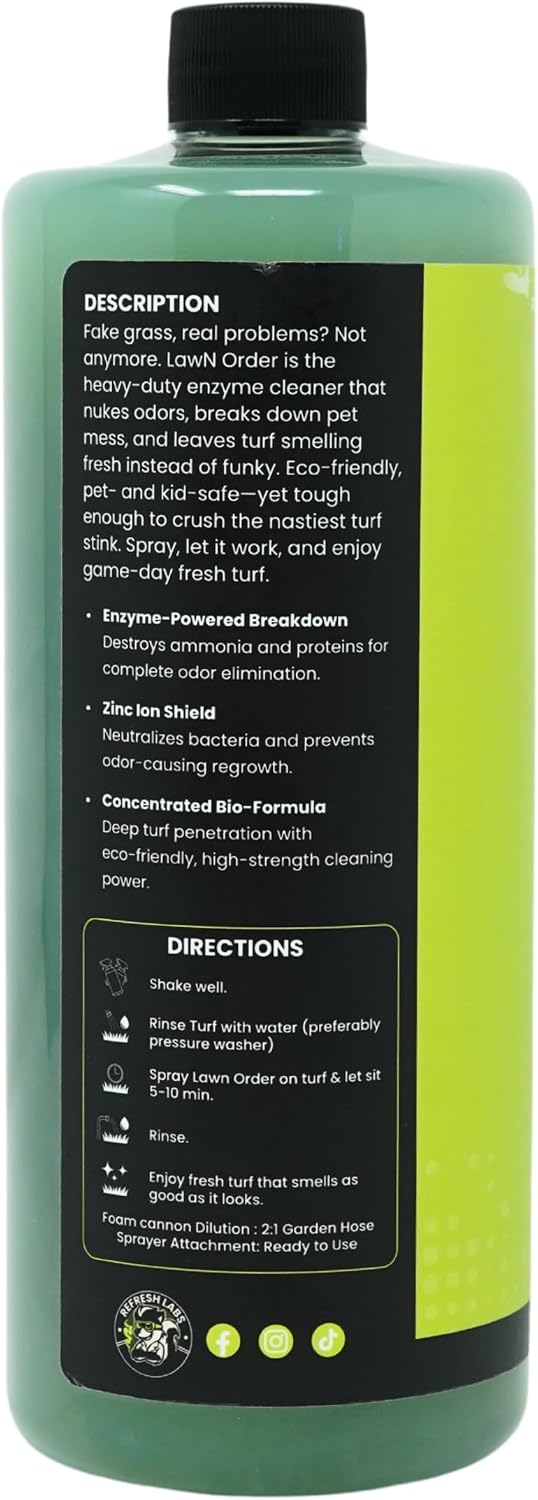 LawN Order Artificial Turf Cleaner & Odor Eliminator – Enzyme Powered, Pet & Kid Safe, Removes Pet Mess Smells (32 OZ Only)