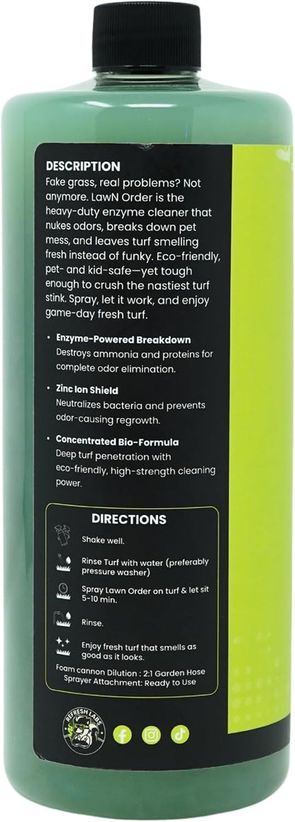 LawN Order Artificial Turf Cleaner & Odor Eliminator – Enzyme Powered, Pet & Kid Safe, Removes Pet Mess Smells (32 OZ Only)