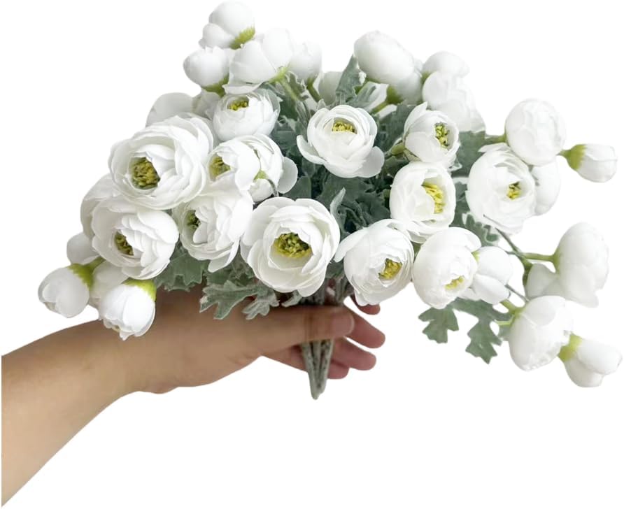 3 Bundles Mini Camellia Artificial Flower for Spring Decoration 10 inch Silk Fake Camellia Flower Bouquet for Home Centerpieces Arrangements Wedding Engagement Decorations,White