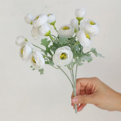 3 Bundles Mini Camellia Artificial Flower for Spring Decoration 10 inch Silk Fake Camellia Flower Bouquet for Home Centerpieces Arrangements Wedding Engagement Decorations,White