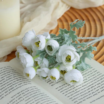 3 Bundles Mini Camellia Artificial Flower for Spring Decoration 10 inch Silk Fake Camellia Flower Bouquet for Home Centerpieces Arrangements Wedding Engagement Decorations,White