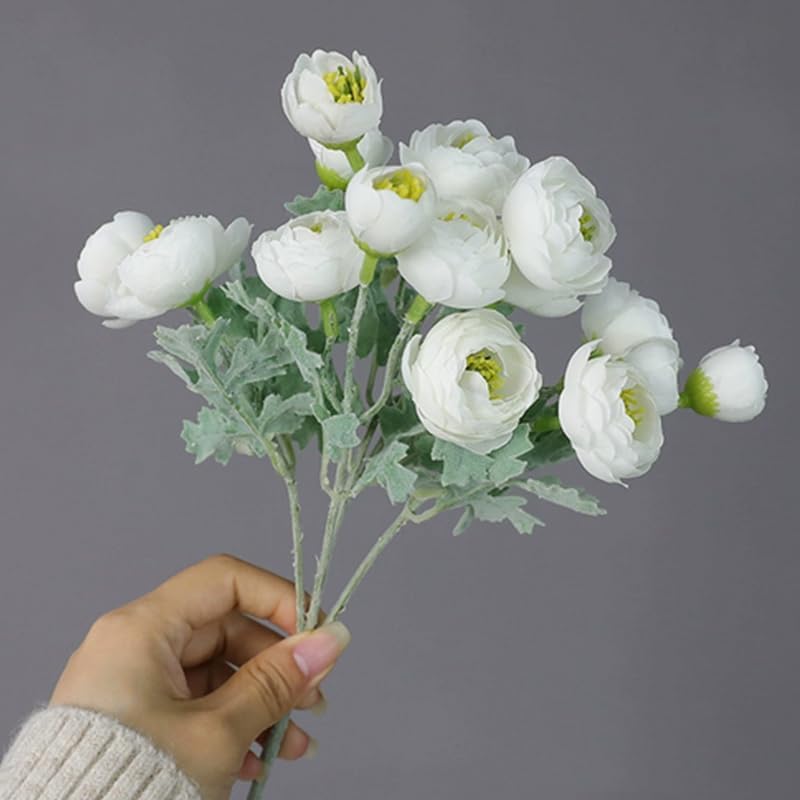 3 Bundles Mini Camellia Artificial Flower for Spring Decoration 10 inch Silk Fake Camellia Flower Bouquet for Home Centerpieces Arrangements Wedding Engagement Decorations,White
