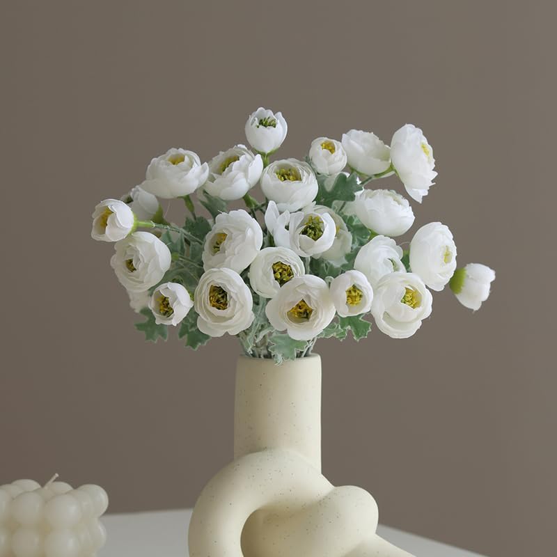 3 Bundles Mini Camellia Artificial Flower for Spring Decoration 10 inch Silk Fake Camellia Flower Bouquet for Home Centerpieces Arrangements Wedding Engagement Decorations,White