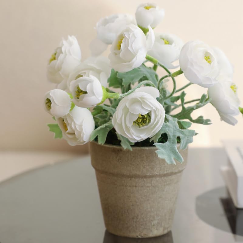 3 Bundles Mini Camellia Artificial Flower for Spring Decoration 10 inch Silk Fake Camellia Flower Bouquet for Home Centerpieces Arrangements Wedding Engagement Decorations,White