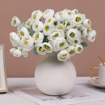 3 Bundles Mini Camellia Artificial Flower for Spring Decoration 10 inch Silk Fake Camellia Flower Bouquet for Home Centerpieces Arrangements Wedding Engagement Decorations,White